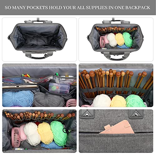 LTINVECK Knitting Bag Backpack Yarn Storage Organizer Travel Bag with USB Charging Port, Large Tote Bag Holder Case for Knitting Needles, Crochet Hooks, Accessories, Grey - Image 4