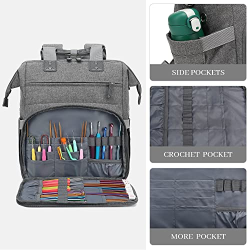 LTINVECK Knitting Bag Backpack Yarn Storage Organizer Travel Bag with USB Charging Port, Large Tote Bag Holder Case for Knitting Needles, Crochet Hooks, Accessories, Grey - Image 5