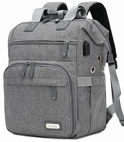 LTINVECK Knitting Bag Backpack Yarn Storage Organizer Travel Bag with USB Charging Port, Large Tote Bag Holder Case for Knitting Needles, Crochet Hooks, Accessories, Grey - Image 1