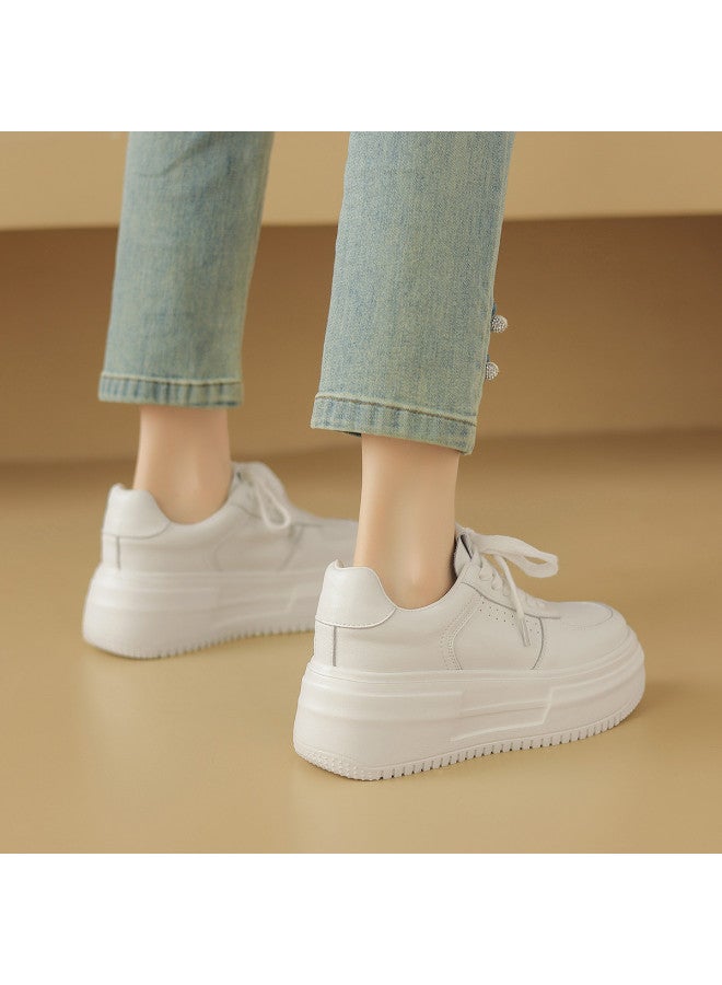 AME Casual Youthful White Sneakers 2025 New Lace-up Platform Shoes For Petite Women, Height-increasing White Sneakers For Women - Image 5