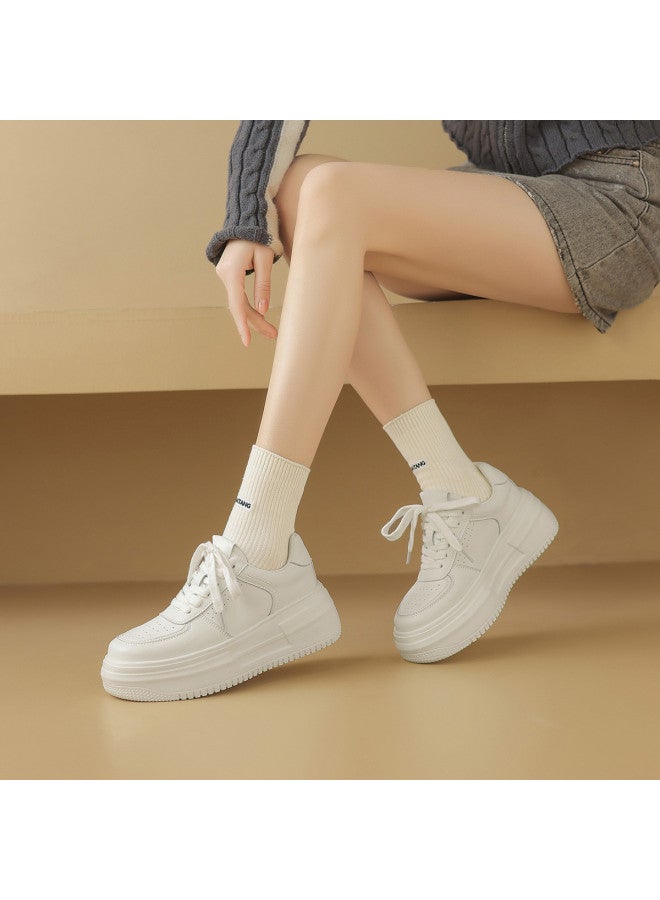 AME Casual Youthful White Sneakers 2025 New Lace-up Platform Shoes For Petite Women, Height-increasing White Sneakers For Women - Image 2
