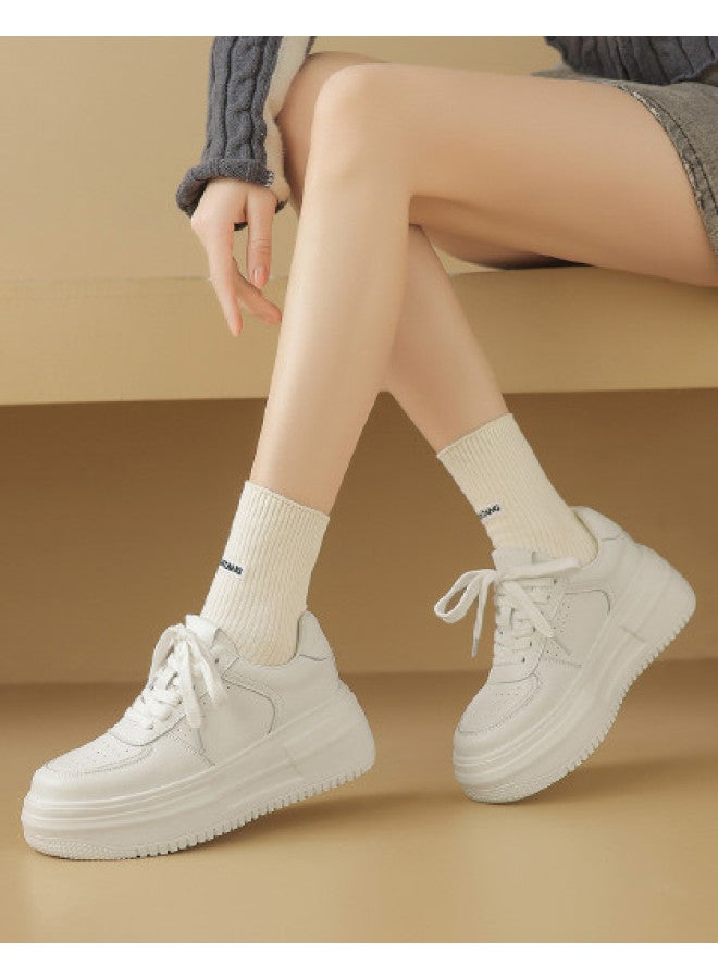 AME Casual Youthful White Sneakers 2025 New Lace-up Platform Shoes For Petite Women, Height-increasing White Sneakers For Women - Image 1