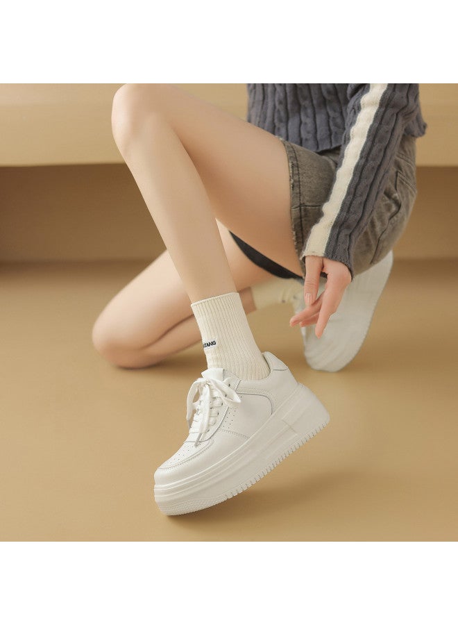 AME Casual Youthful White Sneakers 2025 New Lace-up Platform Shoes For Petite Women, Height-increasing White Sneakers For Women - Image 3