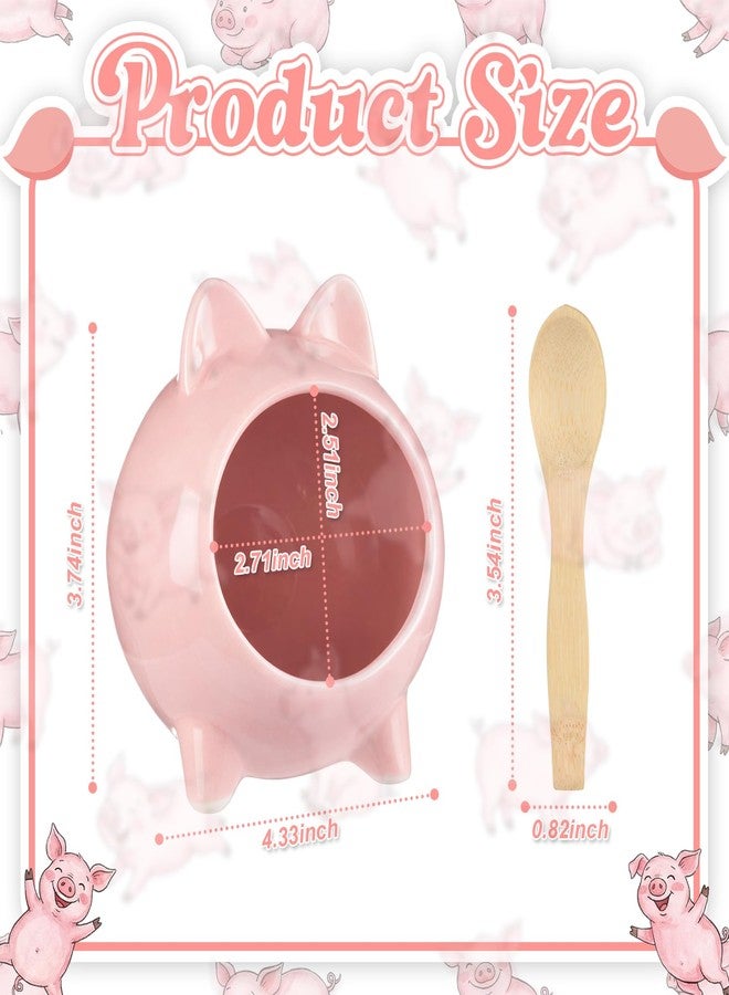 Sliner Ceramic Salt Pig with Wooden Spoon Pink Cute Pig Shaped Salt Cellar Holder Countertop Storage Container for Kitchen Counter Dishwasher Safe - Image 2