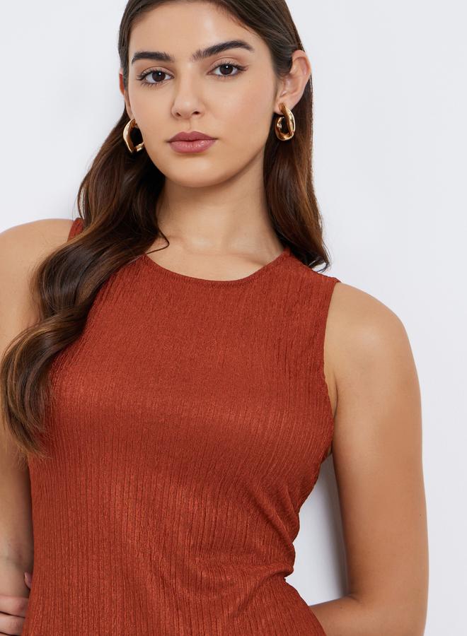Styli Rust Pleated Hem Sleeveless Maxi Dress - Image 3