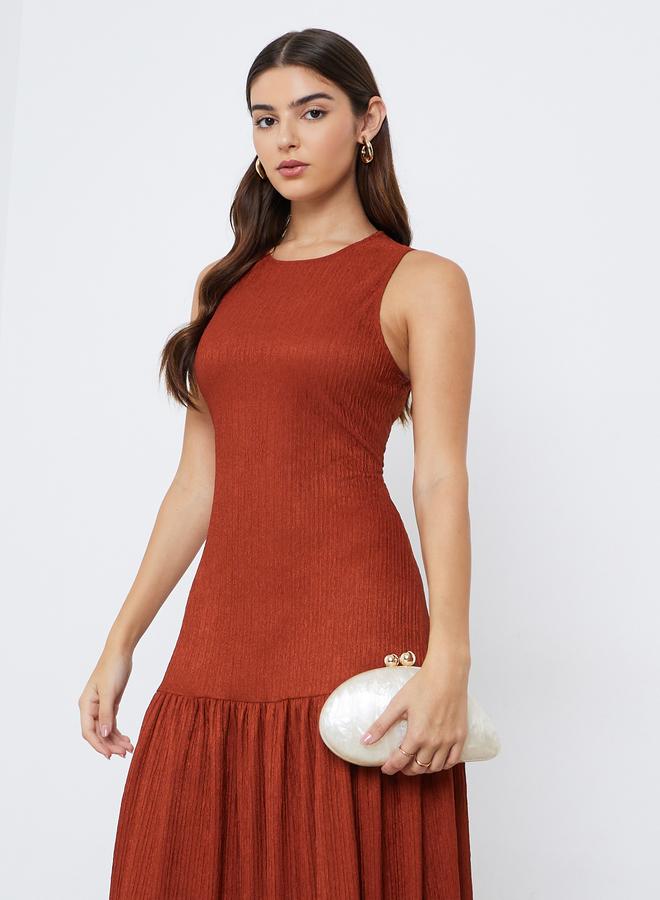 Styli Rust Pleated Hem Sleeveless Maxi Dress - Image 2