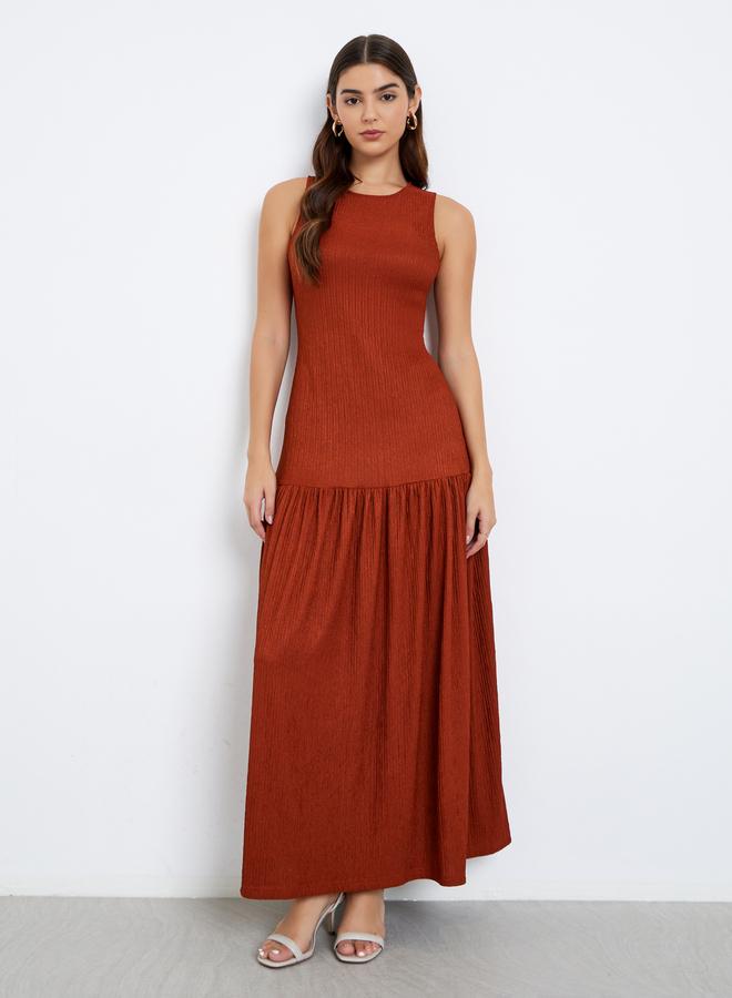 Styli Rust Pleated Hem Sleeveless Maxi Dress - Image 5