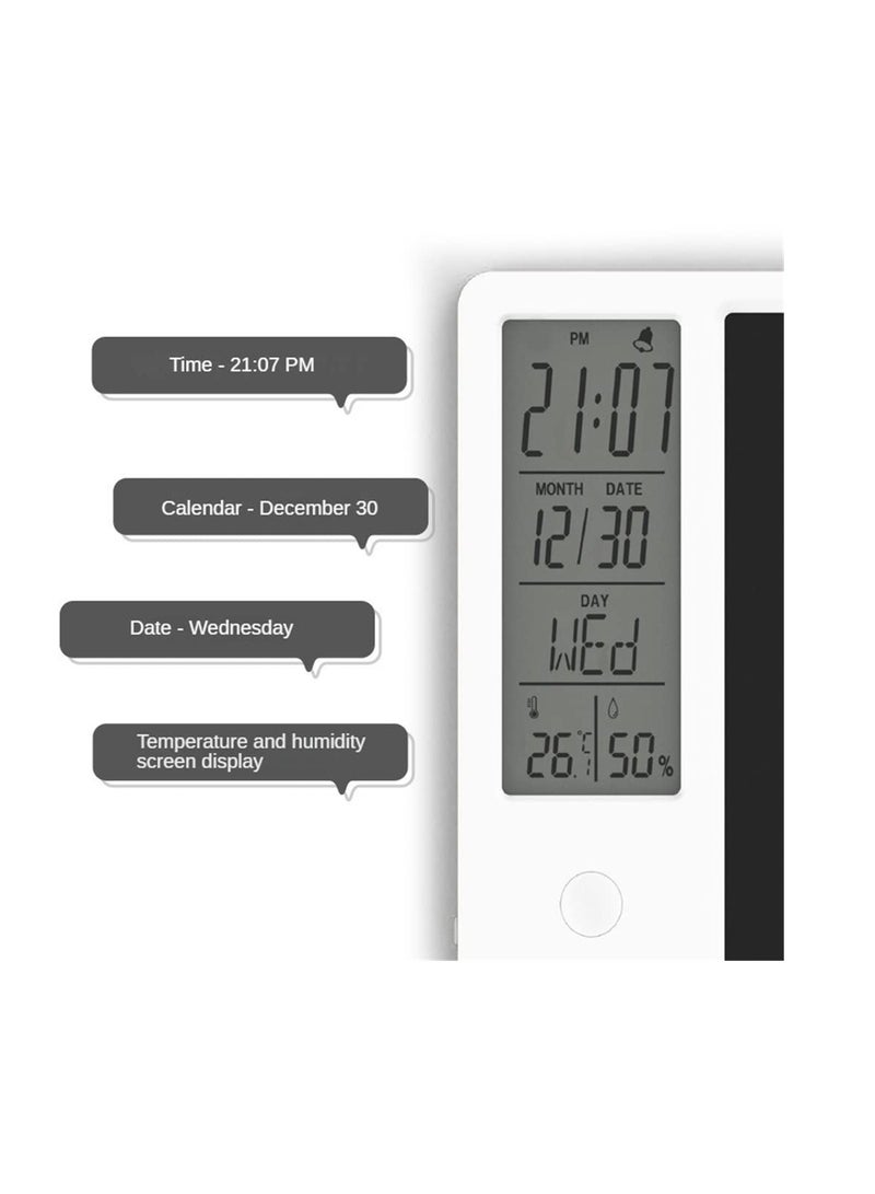 SYOSI, Desktop LCD Writing Tablet, Drawing Pad with Digital Alarm Clock and Calendar, Electronic Bulletin Board Memo with Temperature Humidity for Kids, Bedroom, Office, School - Image 2