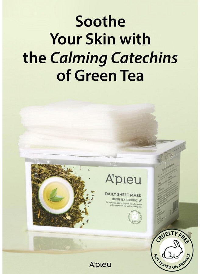 A'PIEU Daily Sheet Mask (Green Tea) - Moisturizing Korean Face Masks, 30-day supply, Lyocell fabric for comfort, Saturated with Green Tea Extract Essence - Image 4