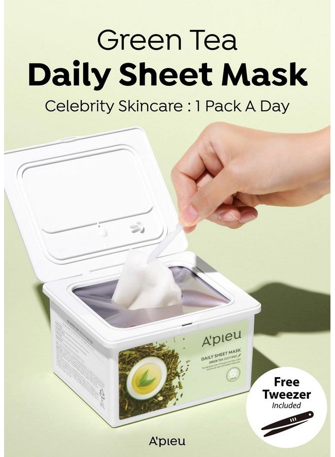 A'PIEU Daily Sheet Mask (Green Tea) - Moisturizing Korean Face Masks, 30-day supply, Lyocell fabric for comfort, Saturated with Green Tea Extract Essence - Image 2