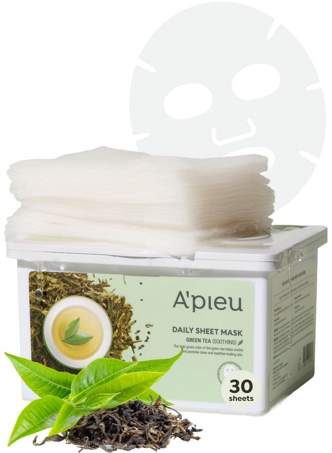 A'PIEU Daily Sheet Mask (Green Tea) - Moisturizing Korean Face Masks, 30-day supply, Lyocell fabric for comfort, Saturated with Green Tea Extract Essence - Image 1