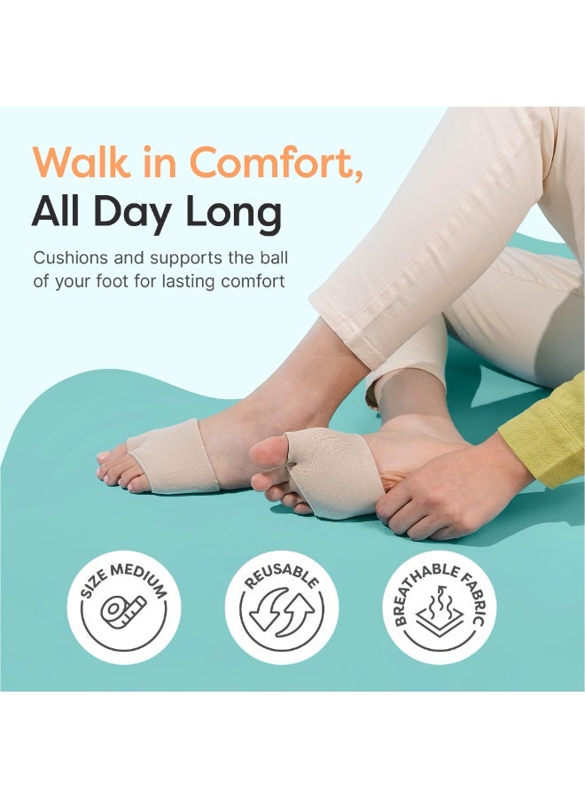 jaexest Two pairs of metatarsal pads Breathable elastic fabric Relieves forefoot pain Suitable for sesamoiditis, metatarsalgia, Morton's neuroma Unisex (Beige, Medium) - Image 2