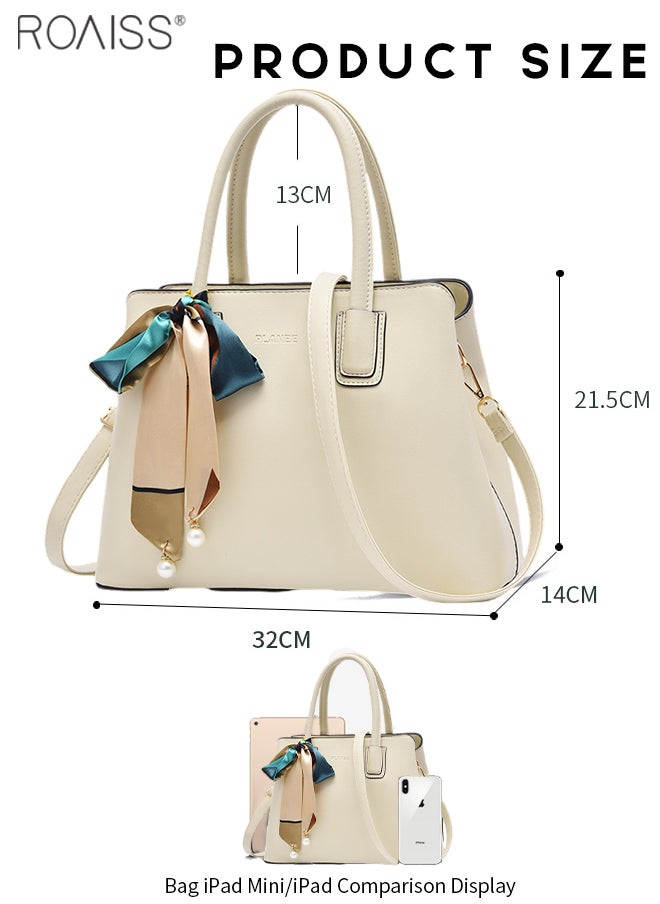 roaiss - Women's Fashion Simple High Capacity Pu Pitot Bag Adjustable And Detachable Shoulder Bag With Printed Ribbon Decoration Multi Layered Handbag With Zipper Opening And Closing Design - Image 1