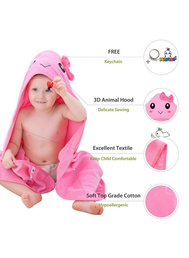 MICHLEY Unisex Baby Animal Hooded Bath Towel Soft Cotton Beach Swimming Washcloth for 0-6T, Pink - Image 3