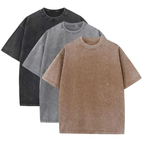duwqcui 3 Pcs Men's Oversized Heavy Cotton Summer T-Shirts Vintage Tee Loose Fit Short Sleeve Casual Tshirts for Men Women - Image 1