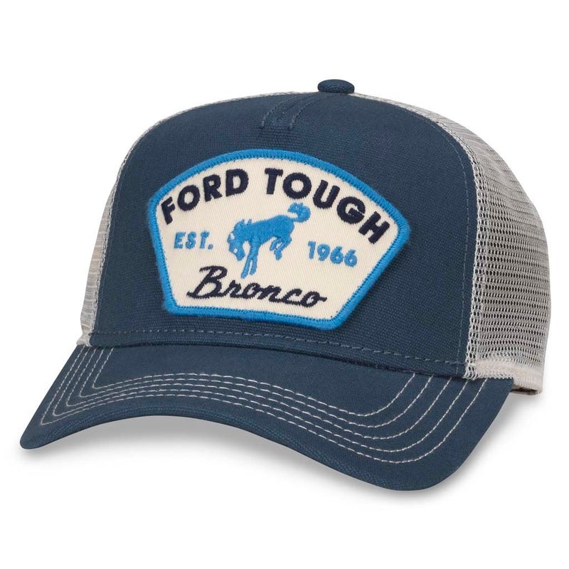 AMERICAN NEEDLE Valin Mesh Trucker Snapback Hat, Ford Bronco Tough, Ivory/Navy (FORD-1709A) - Image 2