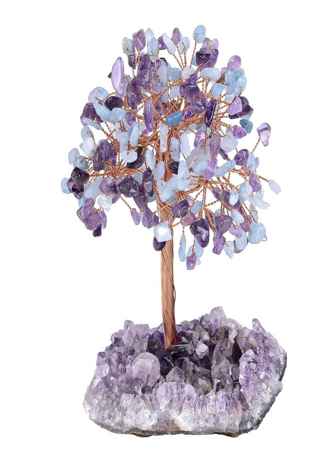 mookaitedecor Natural Aquamarine & Amethyst Crystal Tree with Amethyst Cluster Crystal Base Money Tree Figurines Feng Shui Desk Decoration, Meditation Table Altar Decor, 4.5-6 Inches - Image 1