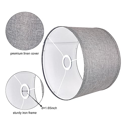 Rottogoon 11"x11"x8" Assembly Required Lampshade for Floor Lamp, Table Lamp, Bedside Lamp, Fabric Drum Lampshade Classic Modern Style, Spider Fitter, Linen - Gray - Image 3