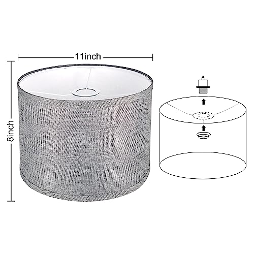 Rottogoon 11"x11"x8" Assembly Required Lampshade for Floor Lamp, Table Lamp, Bedside Lamp, Fabric Drum Lampshade Classic Modern Style, Spider Fitter, Linen - Gray - Image 2