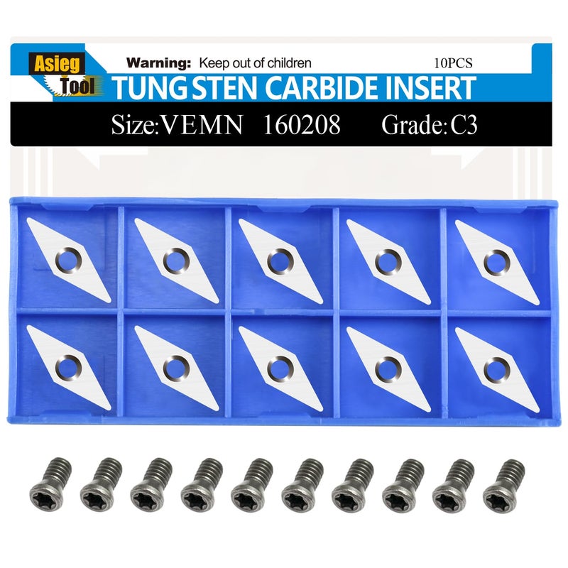 Asieg Tool Ci4 Diamond Tungsten Carbide Replacement Cutter Inserts Planer Knives with Radius Point fit for DIY Wood Lathe Turning Detailer Tools Kit or Woodworking Machine Tools Accessories10pcs - Image 1