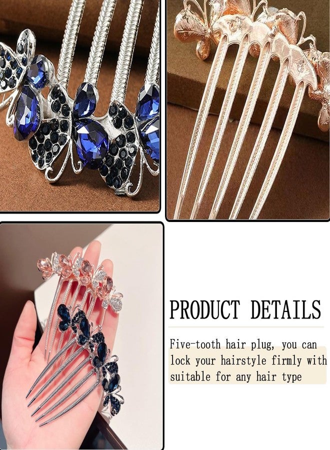 KuuGuu 3 PCS Butterfly Rhinestones Hair Combs 5 Teeth Hair Side Combs Crystal Vintage Headpieces Hair Tools Pins Hair Clips Accessories Bride Headdress for Women Girls Wedding Daily Party Present - Image 3