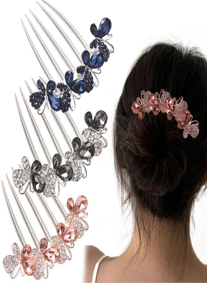 KuuGuu 3 PCS Butterfly Rhinestones Hair Combs 5 Teeth Hair Side Combs Crystal Vintage Headpieces Hair Tools Pins Hair Clips Accessories Bride Headdress for Women Girls Wedding Daily Party Present - Image 1