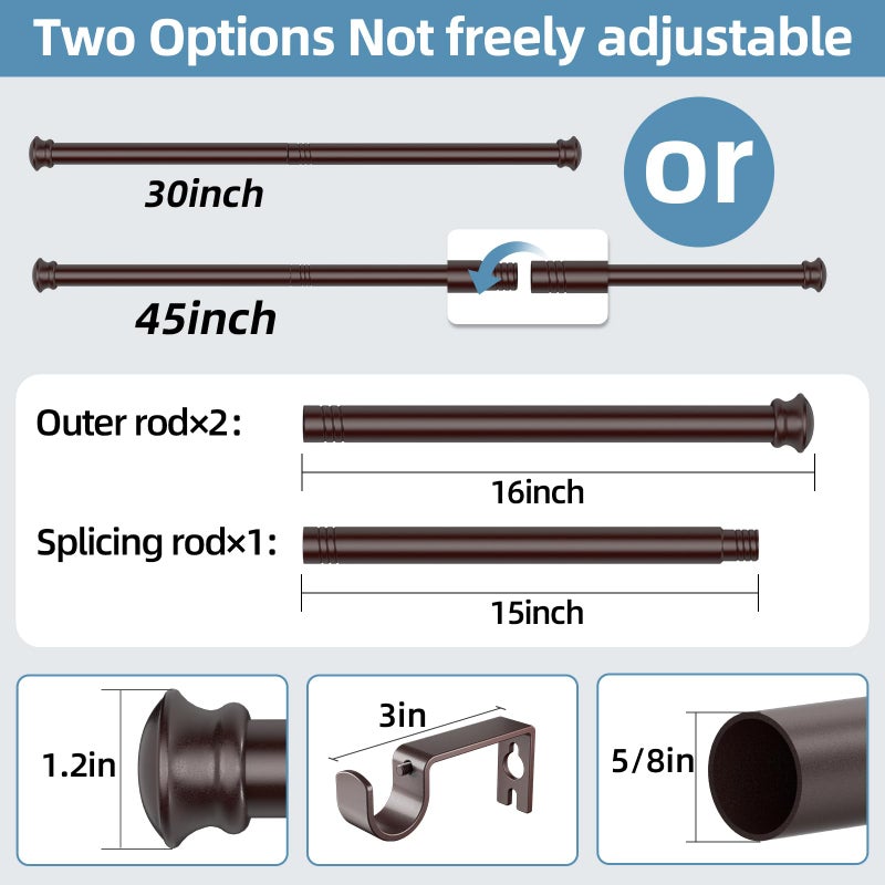 CorkLatta Bronze Curtain Rods for Windows 30 or 45 Inches with Brackets,Decorative 5/8 Inch Diameter Small Window Curtain Rod Set for Bedroom, Room Divider, Living Room, Kitchen, Bathroom - Image 2