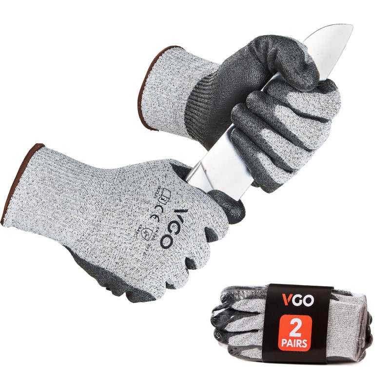 Vgo Anti Cut Gloves Cut Level 5EN388Cut ResistantHand Protective Gloves for Cutting ANSI A32 PairsLGreySK2131