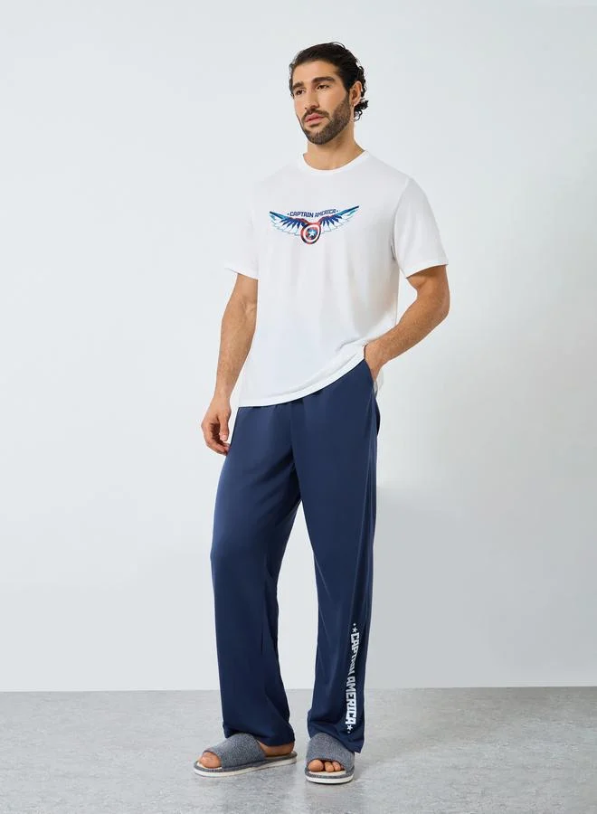 Styli Styli Captain America Graphic Print T-Shirt and Placement Print Pyjama Set