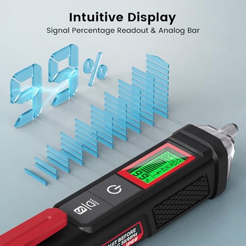 KAIWEETS Voltage Tester/Non-Contact Voltage Tester with Signal, Dual Range AC 12V/70V-1000V, Live/Null Wire Tester, Electrical Tester with LCD Display, Buzzer Alarm (not include battery, black red) - Image 3