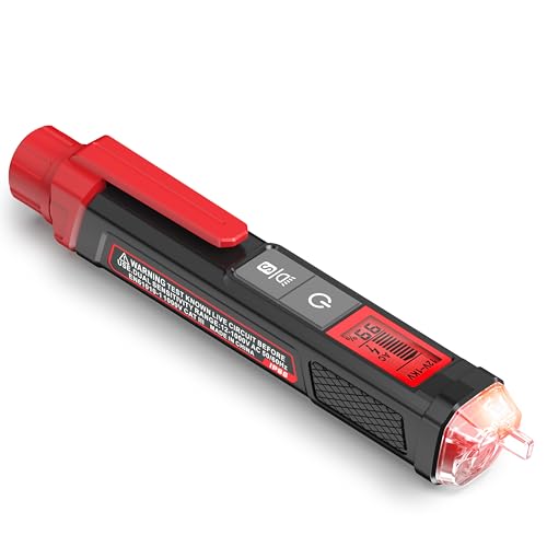 KAIWEETS Voltage Tester/Non-Contact Voltage Tester with Signal, Dual Range AC 12V/70V-1000V, Live/Null Wire Tester, Electrical Tester with LCD Display, Buzzer Alarm (not include battery, black red) - Image 1
