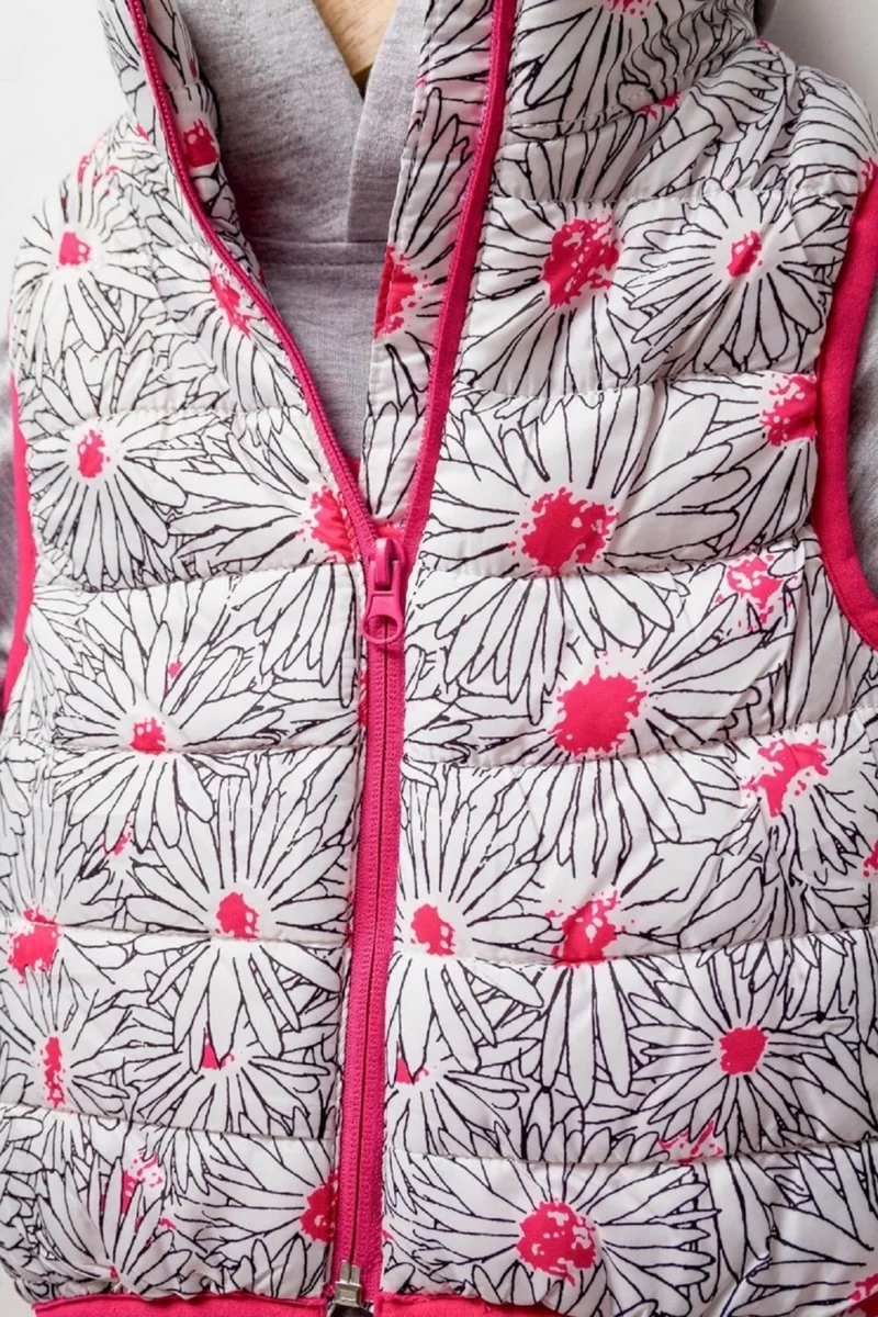 بوديوم جييم Podium Clothing New Trend Season 2/5 Years Old Floral Puffer Vest Hooded 3-Piece Stylish Tracksuit Set-Cherry
