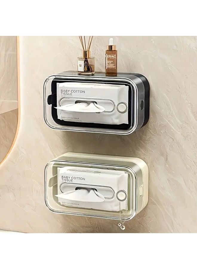 Milky White No Drill Wall Mounted Tissue Holder Storage Cabinet With Transparent Drawer - Image 3