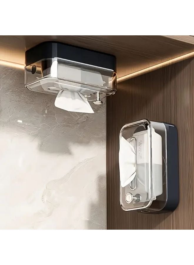 Milky White No Drill Wall Mounted Tissue Holder Storage Cabinet With Transparent Drawer - Image 2