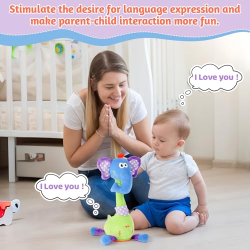 LLUKEME Dancing Talking Elephant Toy Stuffed Animal Baby Toy Repeating What You Say Easter Toys for Kids Glowing Musical Electronic with Wiggly Trunk Gifts for Toddlers 13 Years Old - Image 5