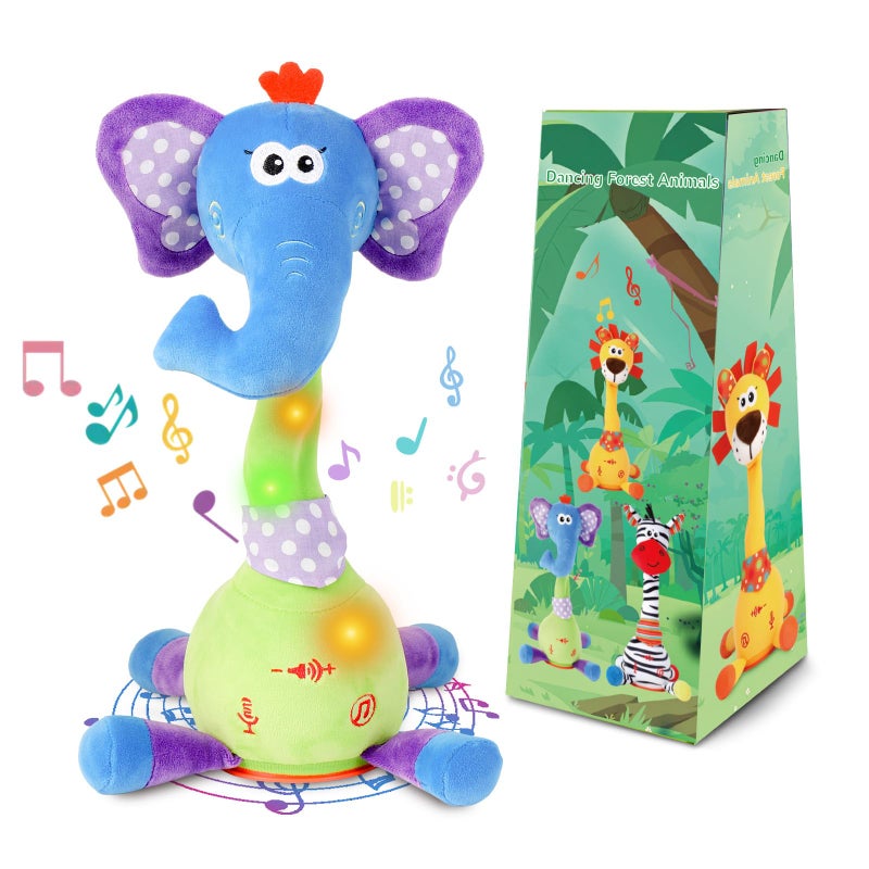 LLUKEME Dancing Talking Elephant Toy Stuffed Animal Baby Toy Repeating What You Say Easter Toys for Kids Glowing Musical Electronic with Wiggly Trunk Gifts for Toddlers 13 Years Old - Image 3