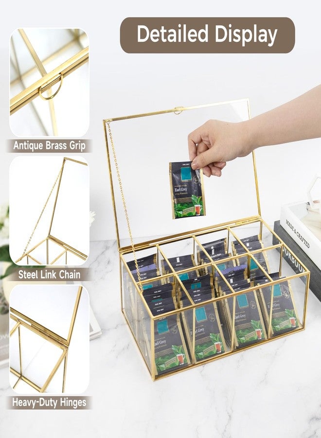 HighFree Gold Glass Tea Bag Organizer, Clear Storage Glass Box with Lid, Counter Top Collection Box for Tea, Surgar & Coffee Bags (8 Compartments) - Image 5