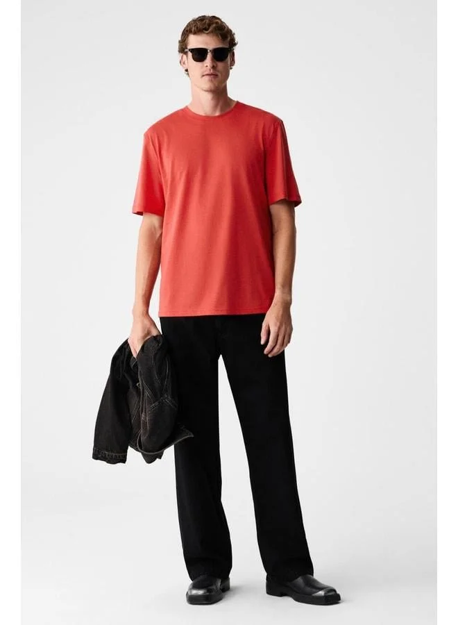 GRIMELANGE MOCASSIN Men's 100% Cotton Printed Relaxed Fit Round Neck Short Sleeve Red T-Shirt.