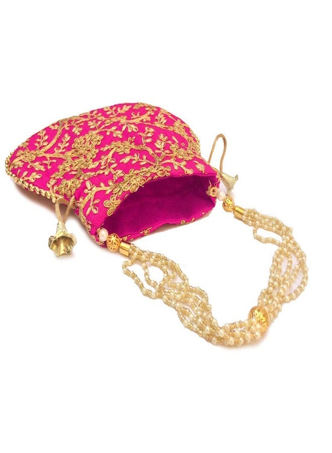 Atipriya Rajasthani Style Royal Clutch Silk Batwa Bag Wristlets Ethnic Potli for Women's Zari Work Potli Bridal Potli(Mazenta/Pink) - Image 2