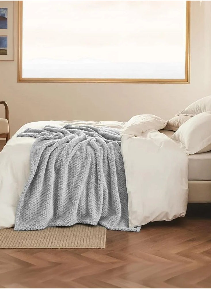 ميلين - بطانية مخمل محفور-بطانية أريكه- لافيتا 200 × 230 - رصاصي - Image 1