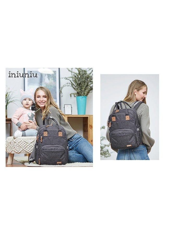 iniuniu - Diaper Bag Large Unisex Multifunctional Backpack with Changing Pad and Stroller Straps, Dark Gray - Versatile and Stylish - Image 1