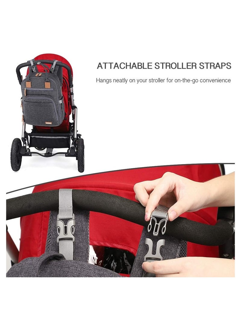 iniuniu - Diaper Bag Large Unisex Multifunctional Backpack with Changing Pad and Stroller Straps, Dark Gray - Versatile and Stylish - Image 1