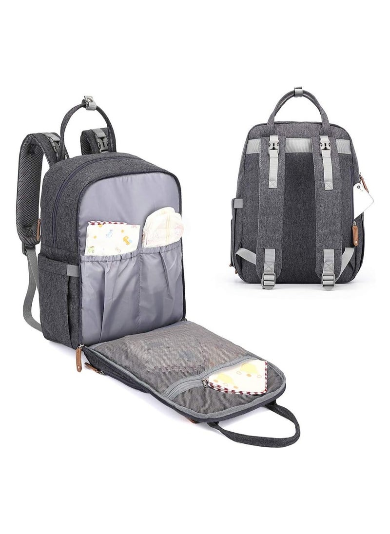 iniuniu - Diaper Bag Large Unisex Multifunctional Backpack with Changing Pad and Stroller Straps, Dark Gray - Versatile and Stylish - Image 1