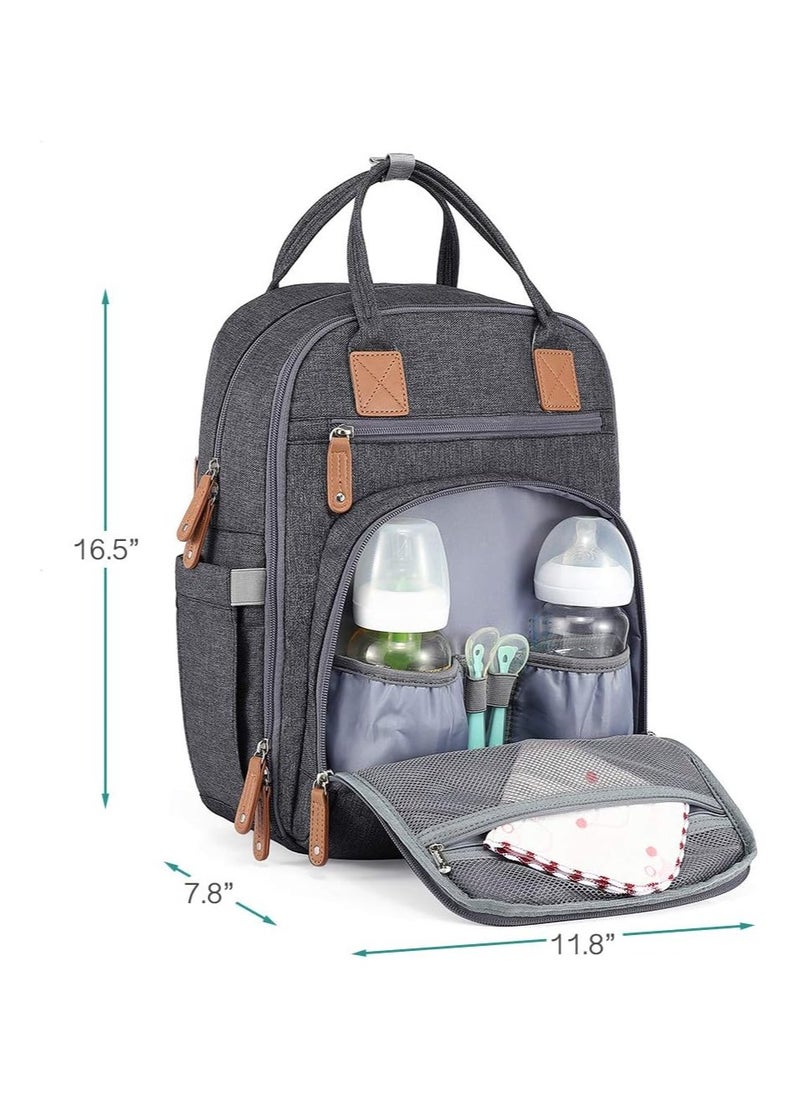iniuniu - Diaper Bag Large Unisex Multifunctional Backpack with Changing Pad and Stroller Straps, Dark Gray - Versatile and Stylish - Image 1