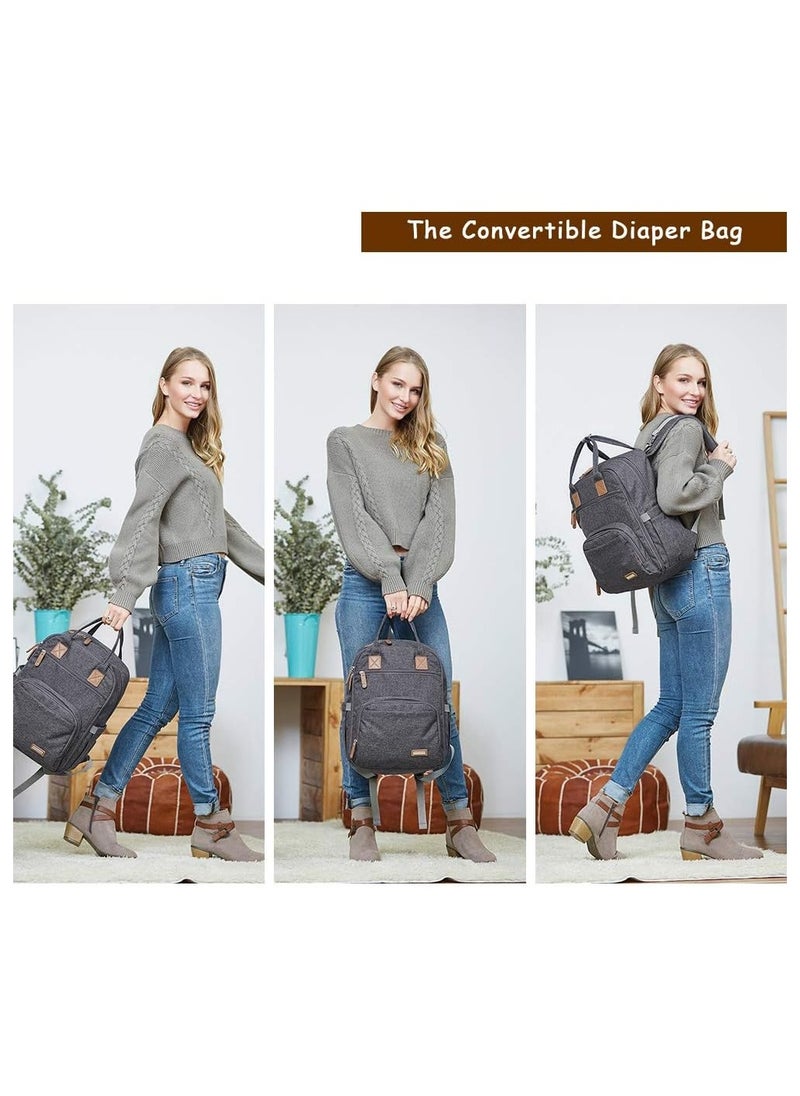 iniuniu - Diaper Bag Large Unisex Multifunctional Backpack with Changing Pad and Stroller Straps, Dark Gray - Versatile and Stylish - Image 1