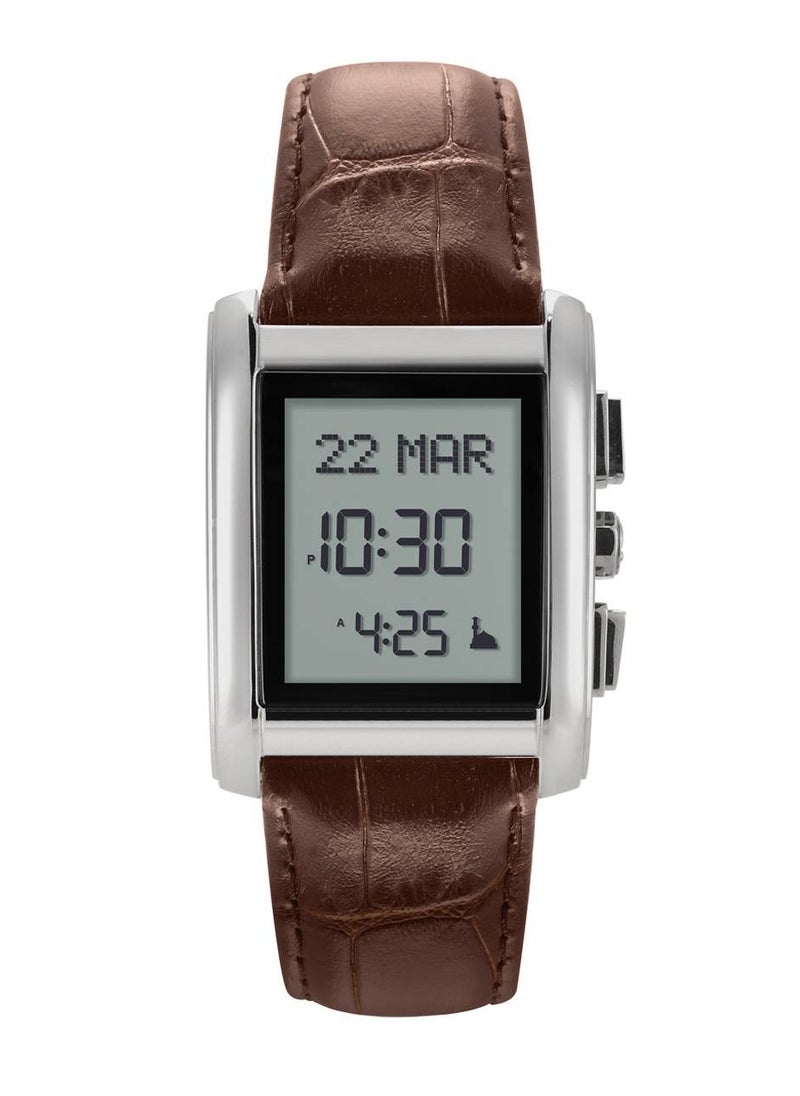 Al Fajr - Azaan Prayer Digital Leather Strap Men's Watch WS-06L Brown - Image 1