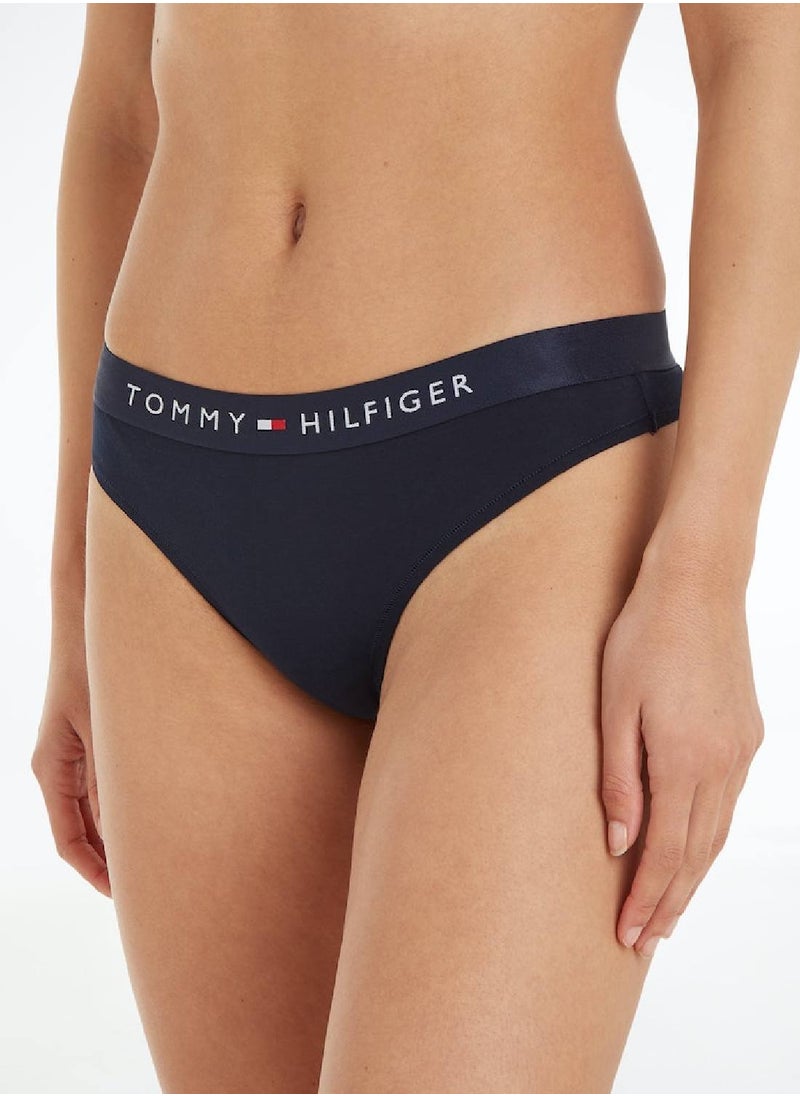 TOMMY HILFIGER Women's Original Logo Waistband Thong Underwear Bottoms, Navy  - Image 4