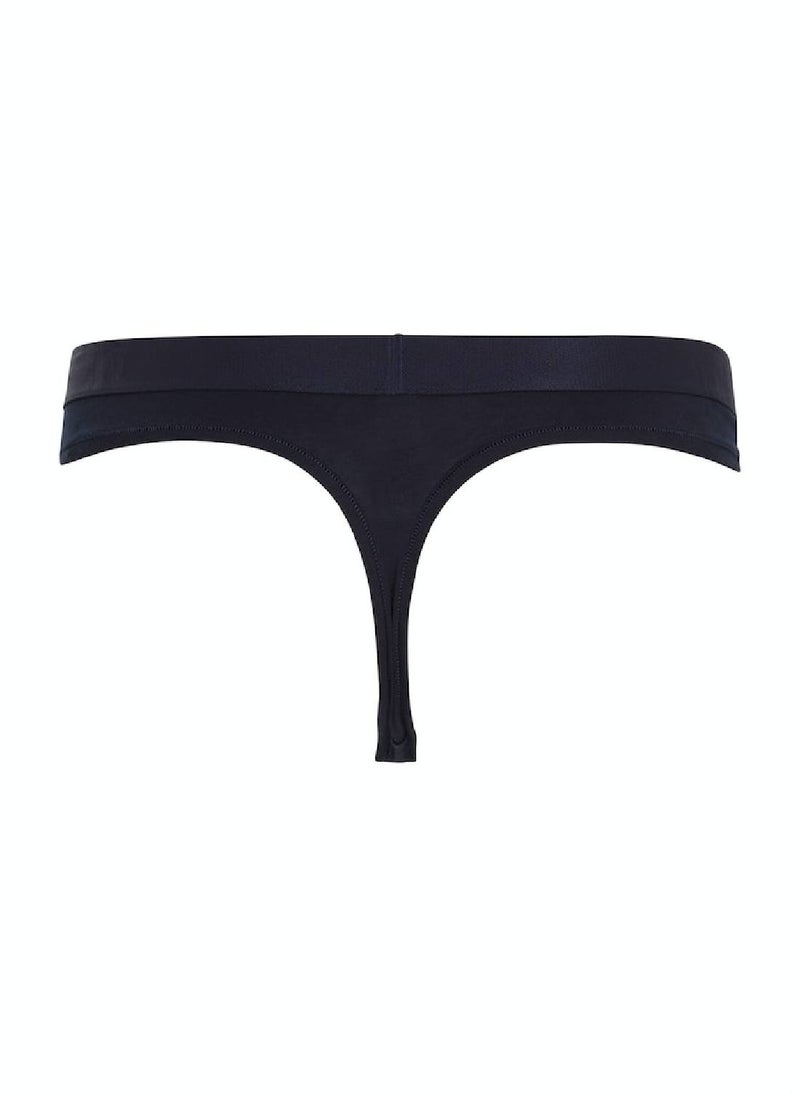 TOMMY HILFIGER Women's Original Logo Waistband Thong Underwear Bottoms, Navy  - Image 2