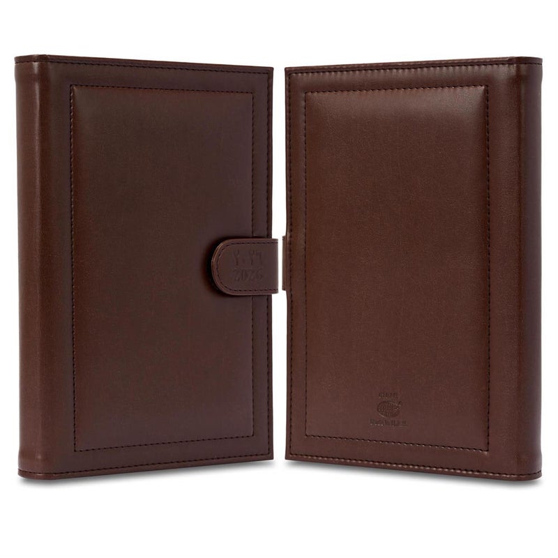 FIS 2026 Agenda Diary, 170x240mm, 2 Sides Padded & Sewn Italian PU Cover, Loop with Magnetic Lock, 1 Day a Page, Arabic/English, 70gsm Italian Ivory Paper, Dark Brown Cover - FSDI61026AEDBR - Image 2