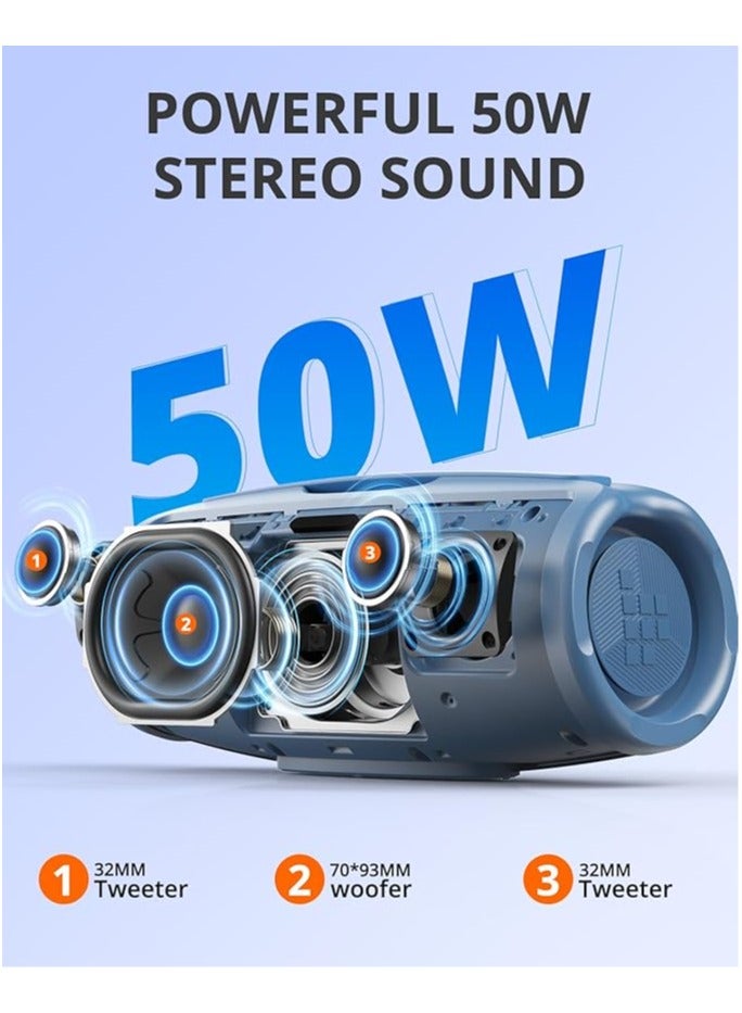 Tronsmart Mirtune S100 Portable Bluetooth Speaker, 50W Punchy Bass &Clear Treble, Retractable Handle, 20H Playtime, IPX7 Waterproof, Customize EQ, Built-in Powerbank for Outdoor, Camping, Beach(Blue) - Image 5